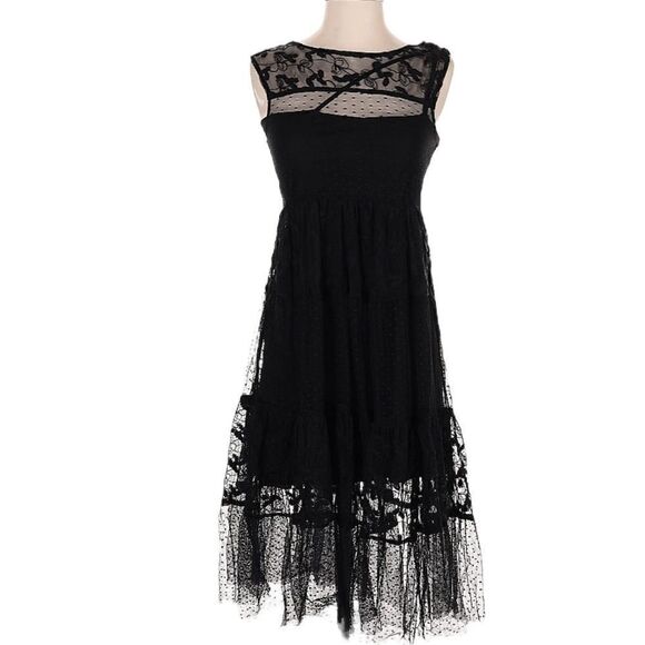 Zara Feminine Black Lace Trimmed Dress, Small - Picture 1 of 3